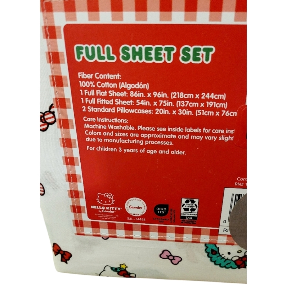 Hello Kitty Christmas Wreath Full Size Sheet Set New with Tags Novelty Sanrio - Picture 2 of 2